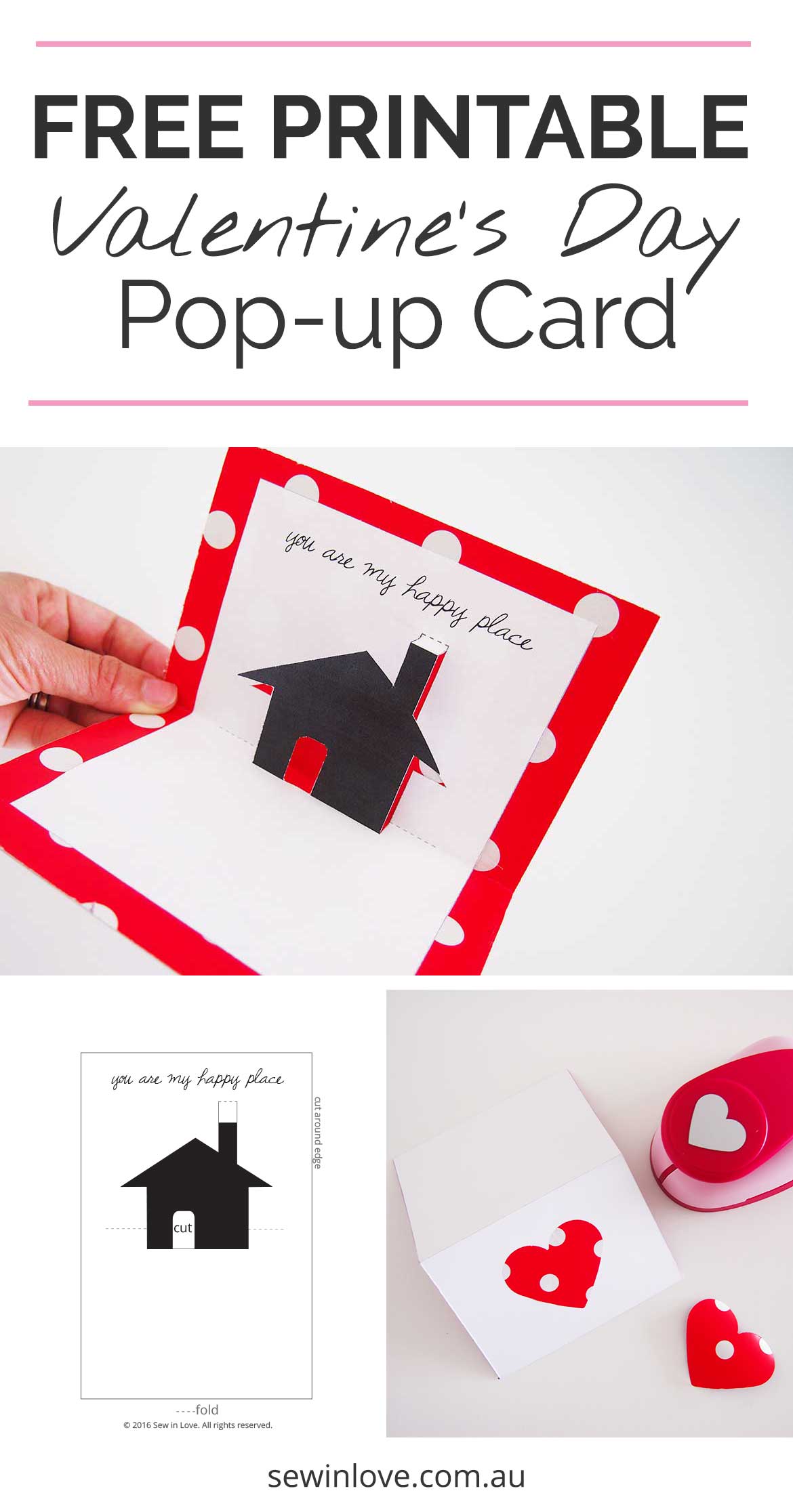 Free Valentines Day Printable Card Cute Popup! Sew in Love