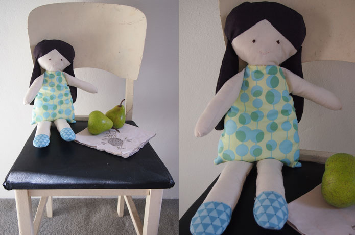 DIY Vintage Stuffed Doll Toy | I made this rag doll from fabric scraps. Her dress is Amy Butler fabric :D