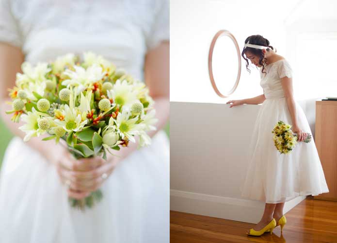 Vintage wedding dress and Australian native bouquet