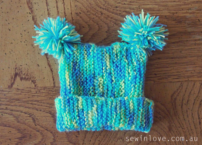 Free Baby Hat Knitting Pattern With Pom Poms Garter Stitch