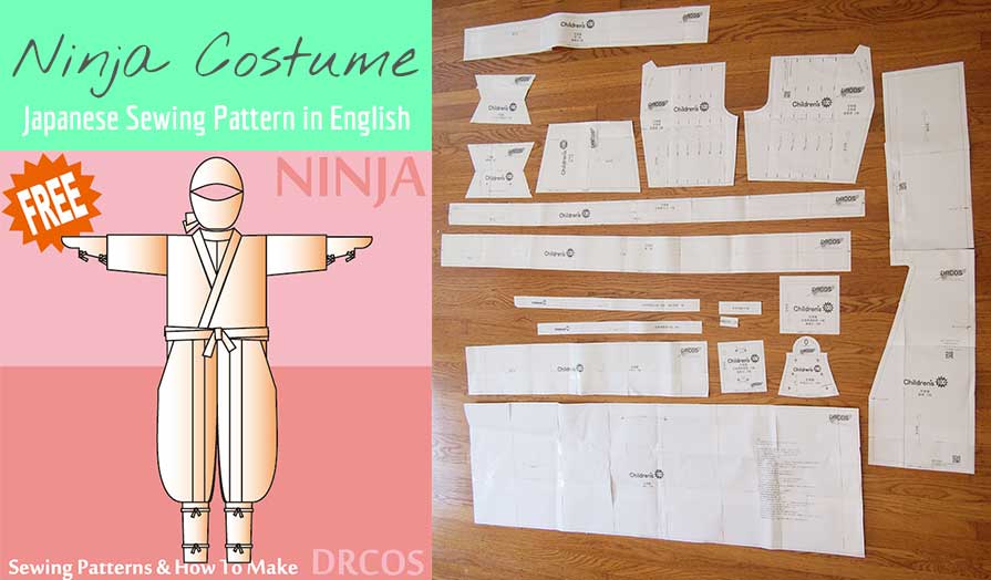 Here's a free Ninja Cosplay costume sewing pattern. It's a Japanese sewing pattern translated into English. It includes accessories such as the hood, mask, hand and shin guards!