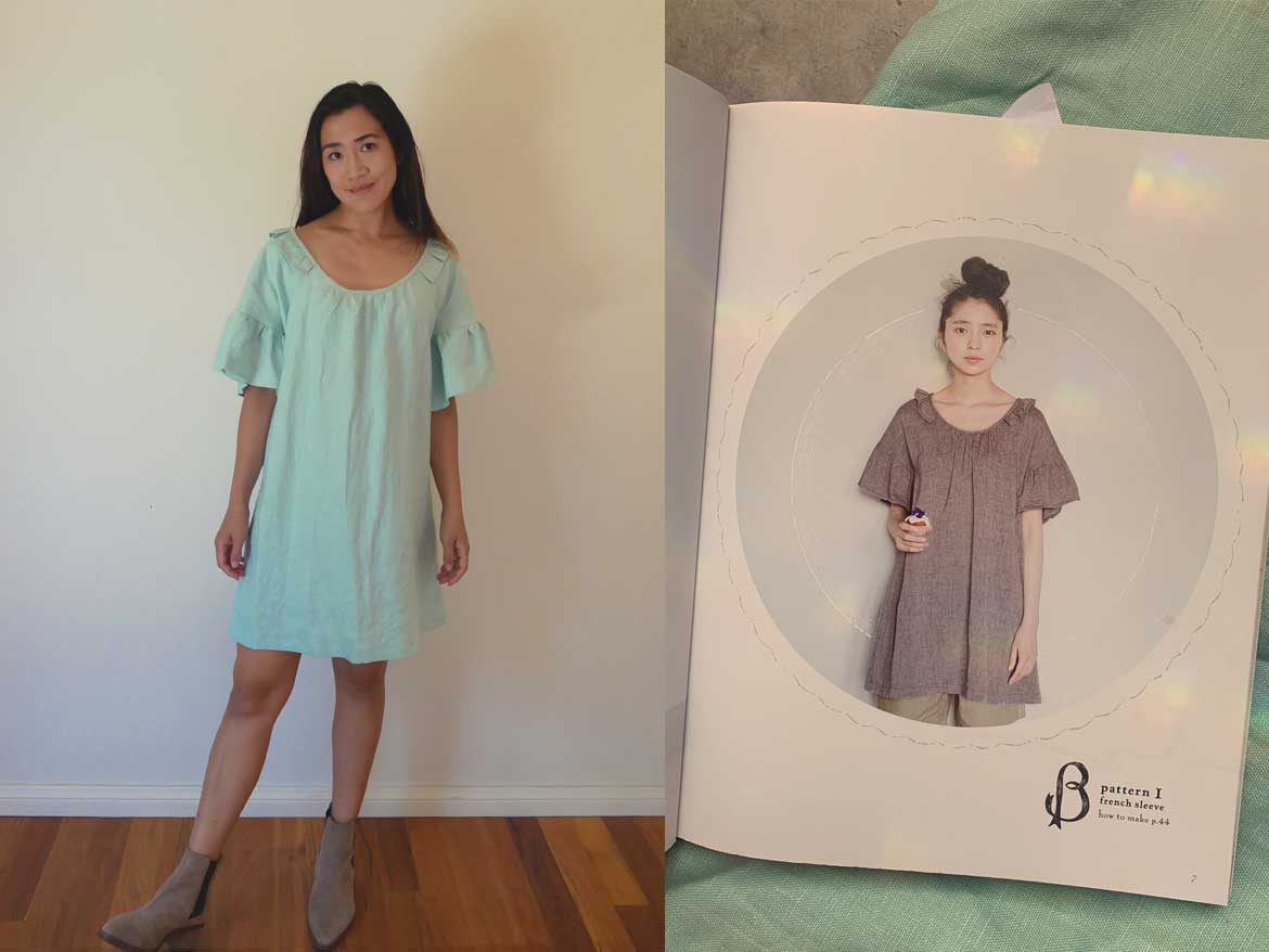 Simple linen dress from a Japanese sewing pattern. Sweet Dress Book by Yoshiko Tsukiori. If you are looking for linen sewing patterns, you should take a look at this book! Read all about it at www.sewinlove.com.au