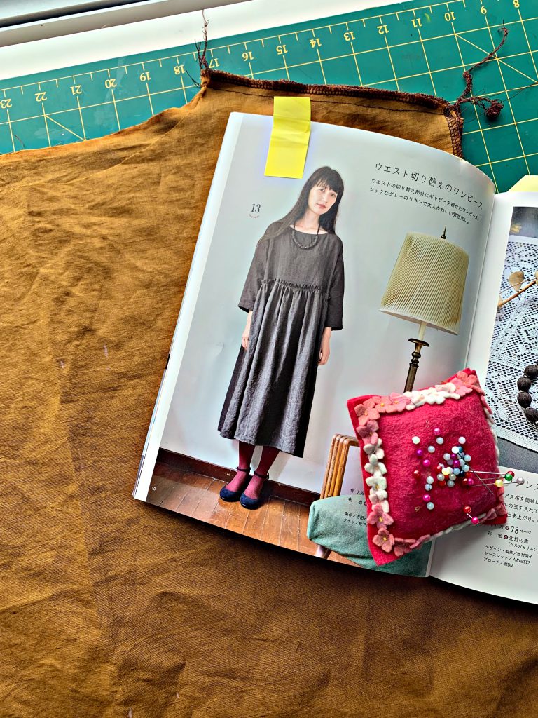 Japanese linen drop waist dress from a Japanese sewing pattern book. See more photos at https://www.sewinlove.com.au/