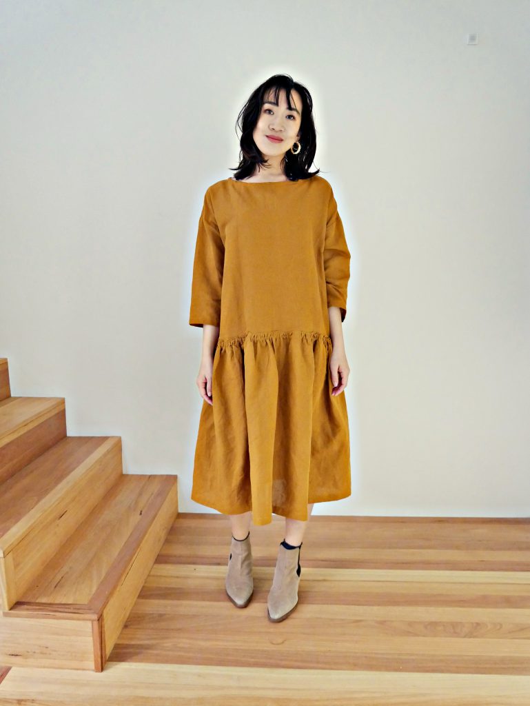 Japanese linen drop waist dress from a Japanese sewing pattern book. See more photos at https://www.sewinlove.com.au/