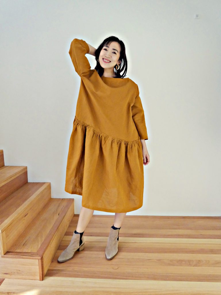 Japanese linen drop waist dress from a Japanese sewing pattern book. See more photos at https://www.sewinlove.com.au/